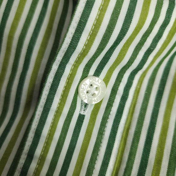 VTG Chaps Ralph Lauren Mens Large Green Striped Long Sleeve Button Up Shirt - Picture 4 of 8